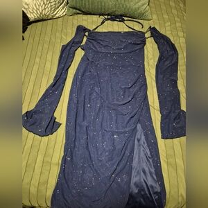 Stunning Sparkly Navy Blue Off-Shoulder Dress